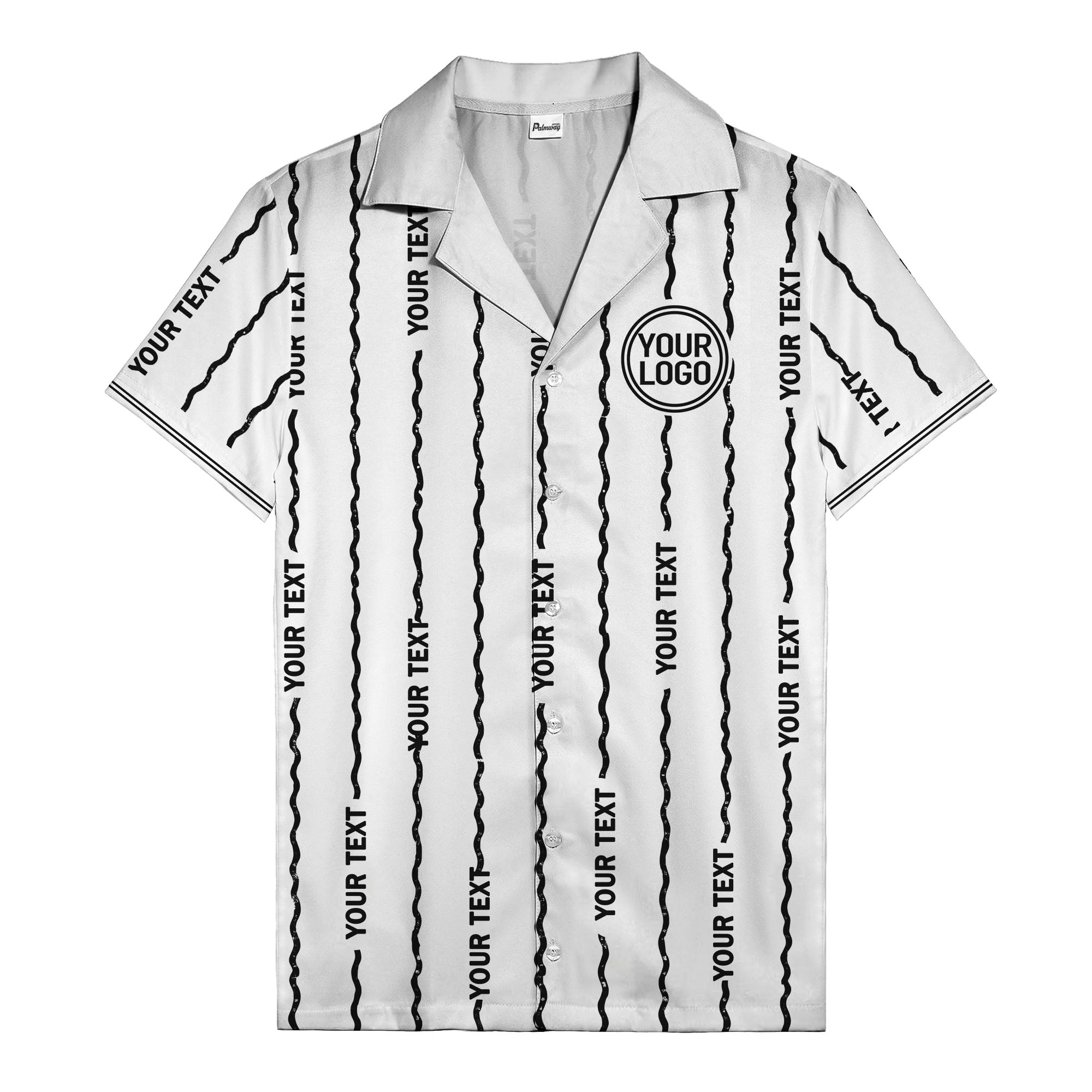 wavy line personalized hawaiian shirt with custom text & logo