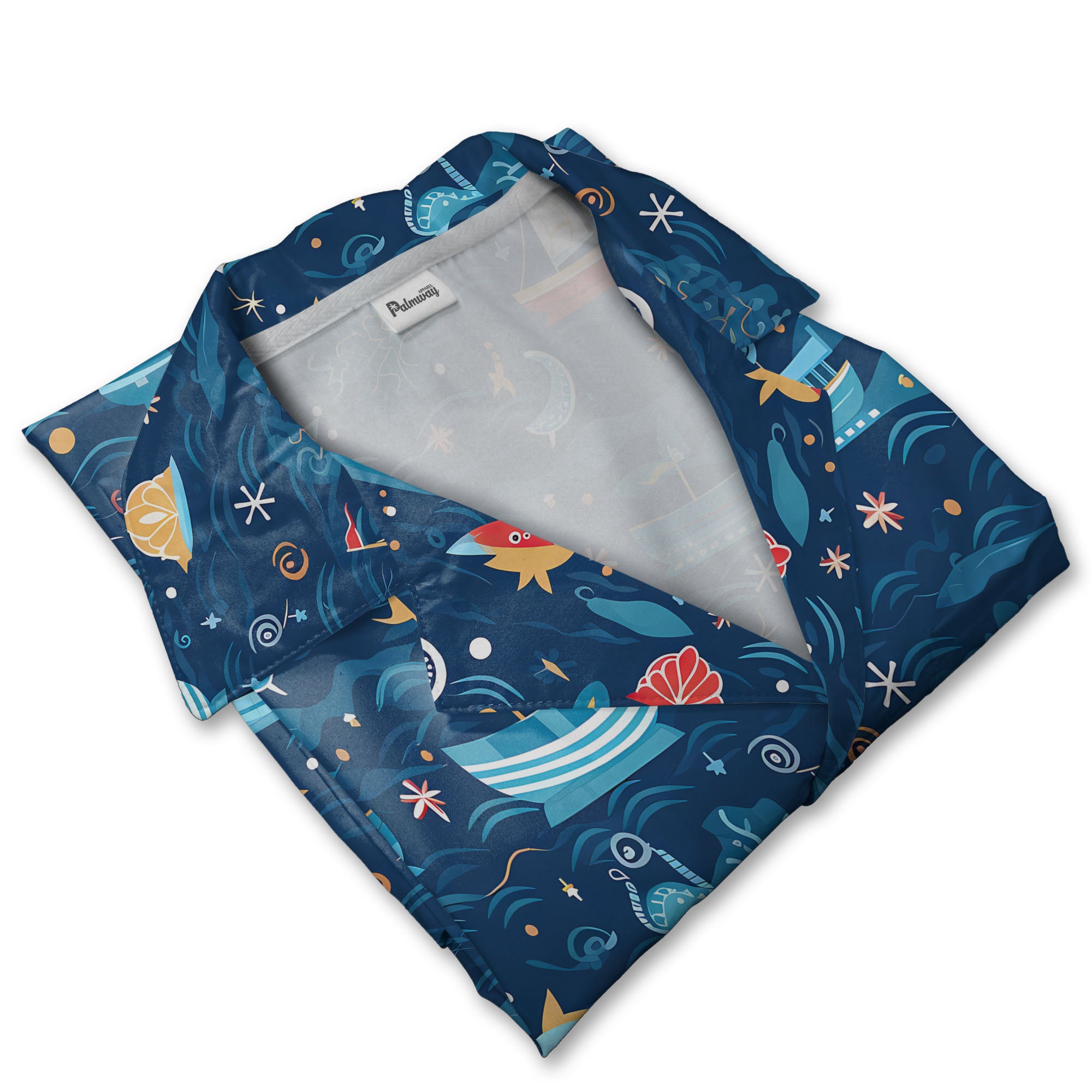 Whimsical Ocean Sailboat & Starfish Hawaiian Shirt – Anchor Compass Marine Print