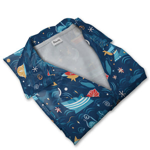 Whimsical Ocean Sailboat & Starfish Hawaiian Shirt – Anchor Compass Marine Print