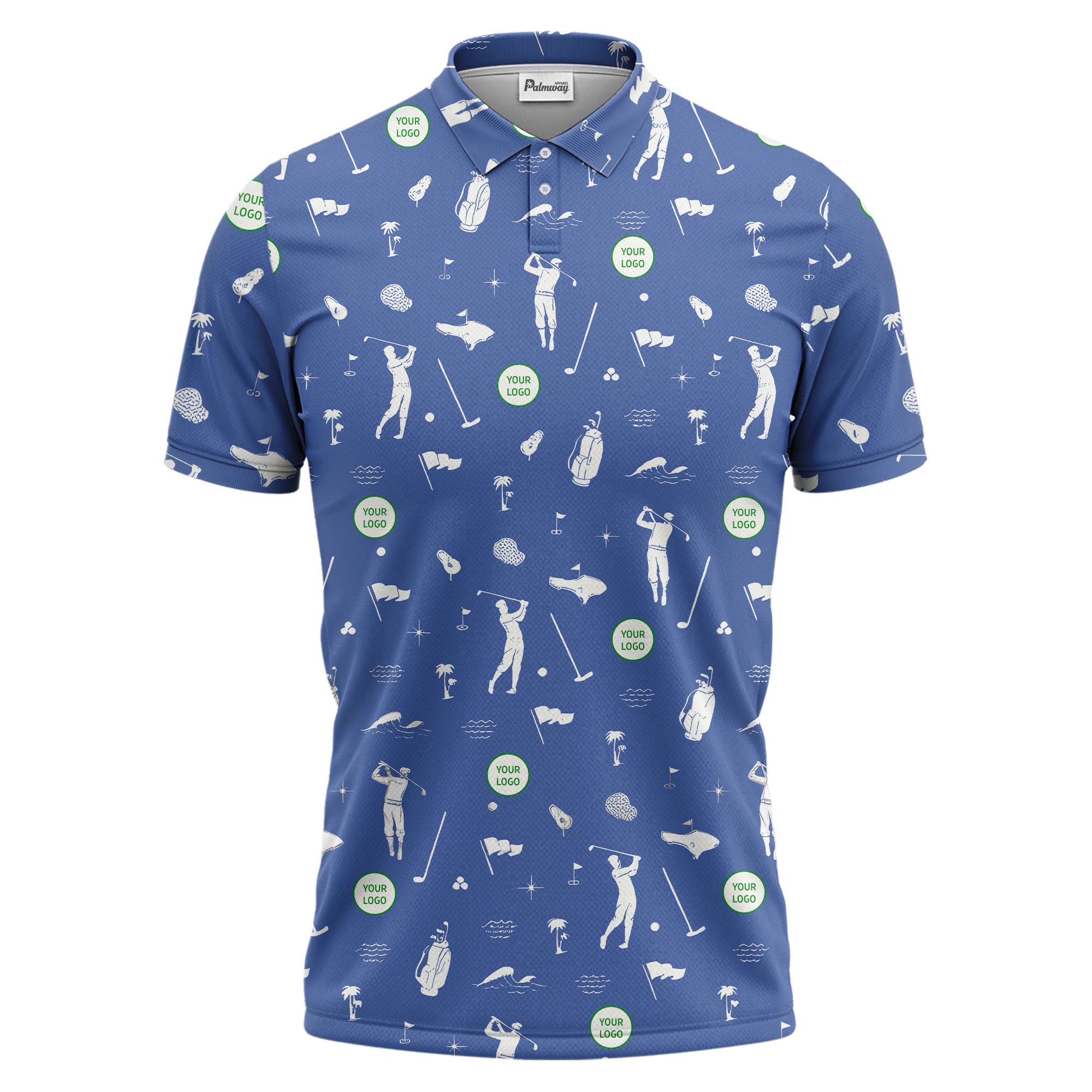 Whimsical Repeating Golfers Palm Trees Waves Polo Shirt For Weekend Tee Times