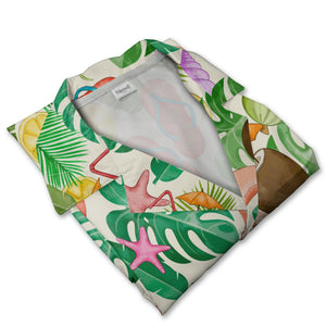 White Retro Doodle Palm Tree Hawaiian Shirt with Pineapple Geometric Pattern