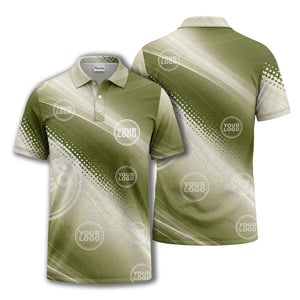 abstract gradient waves & circular dots modern olive green polo shirt