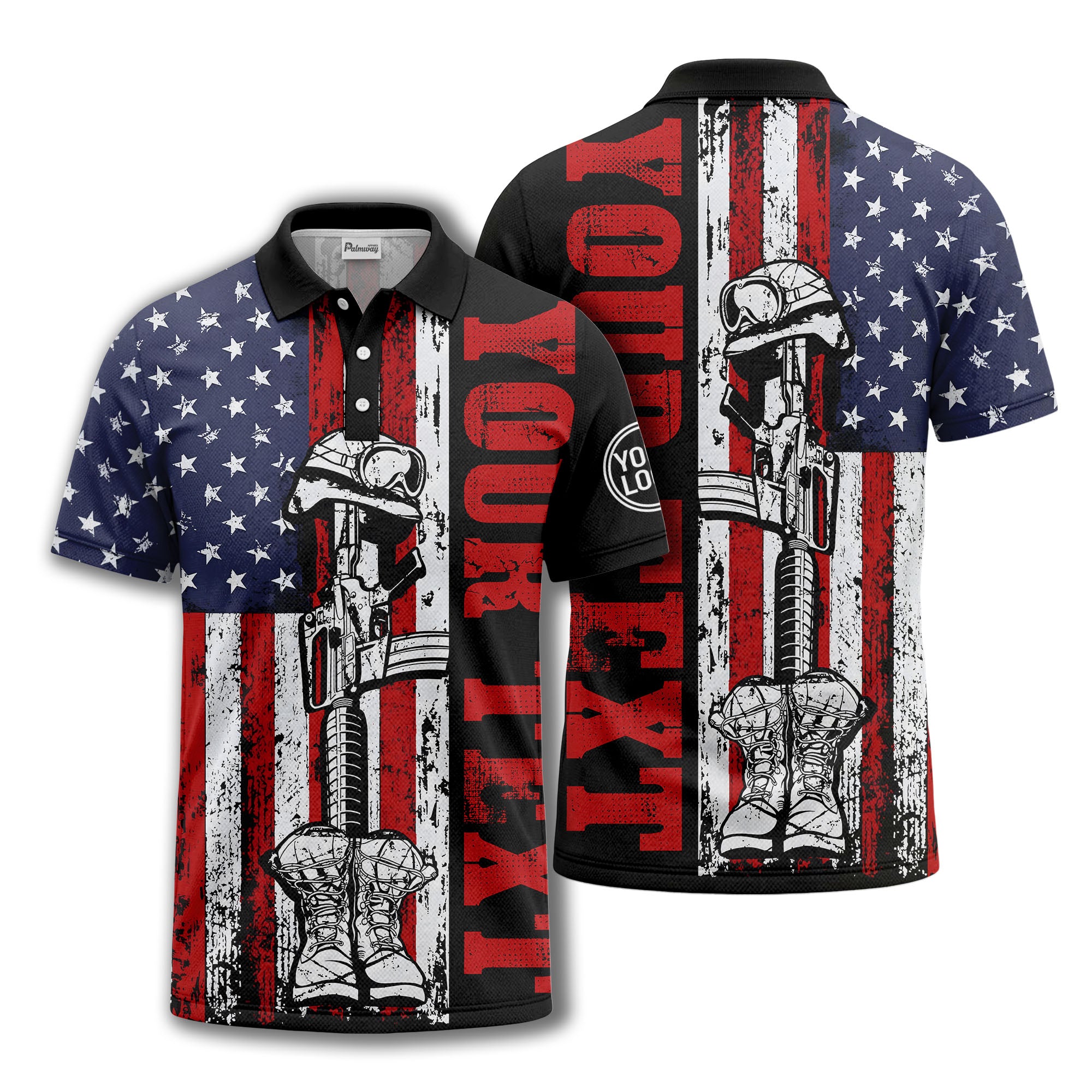 american flag military helmet combat boots polo shirt for men