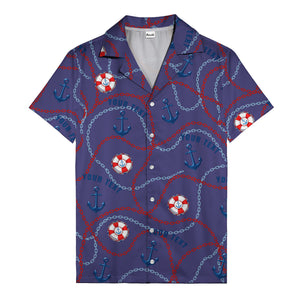anchors lifebuoys chain link pattern nautical hawaiian shirt