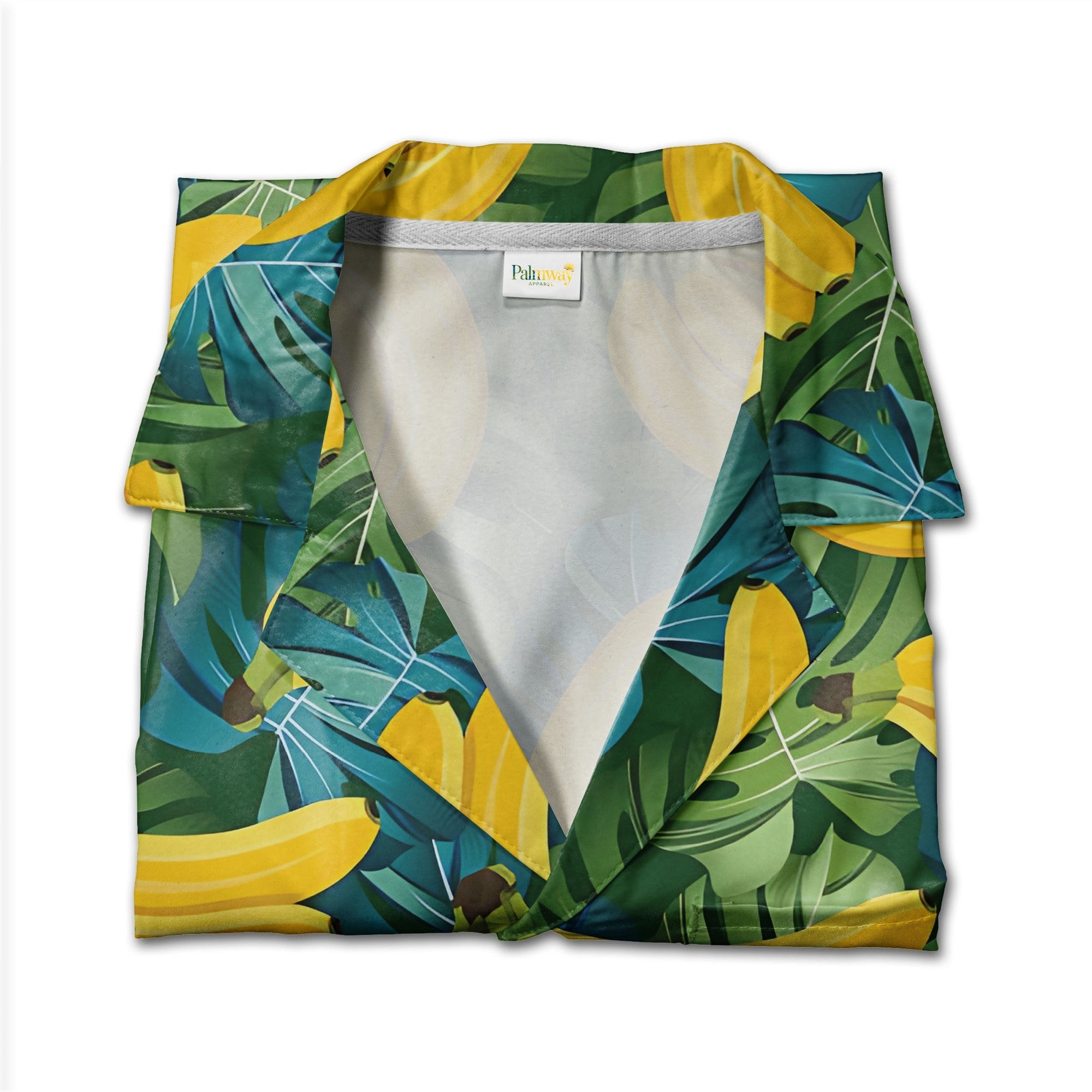 Banana Hawaiian Shirt on Dense Green Monstera Leaf Background