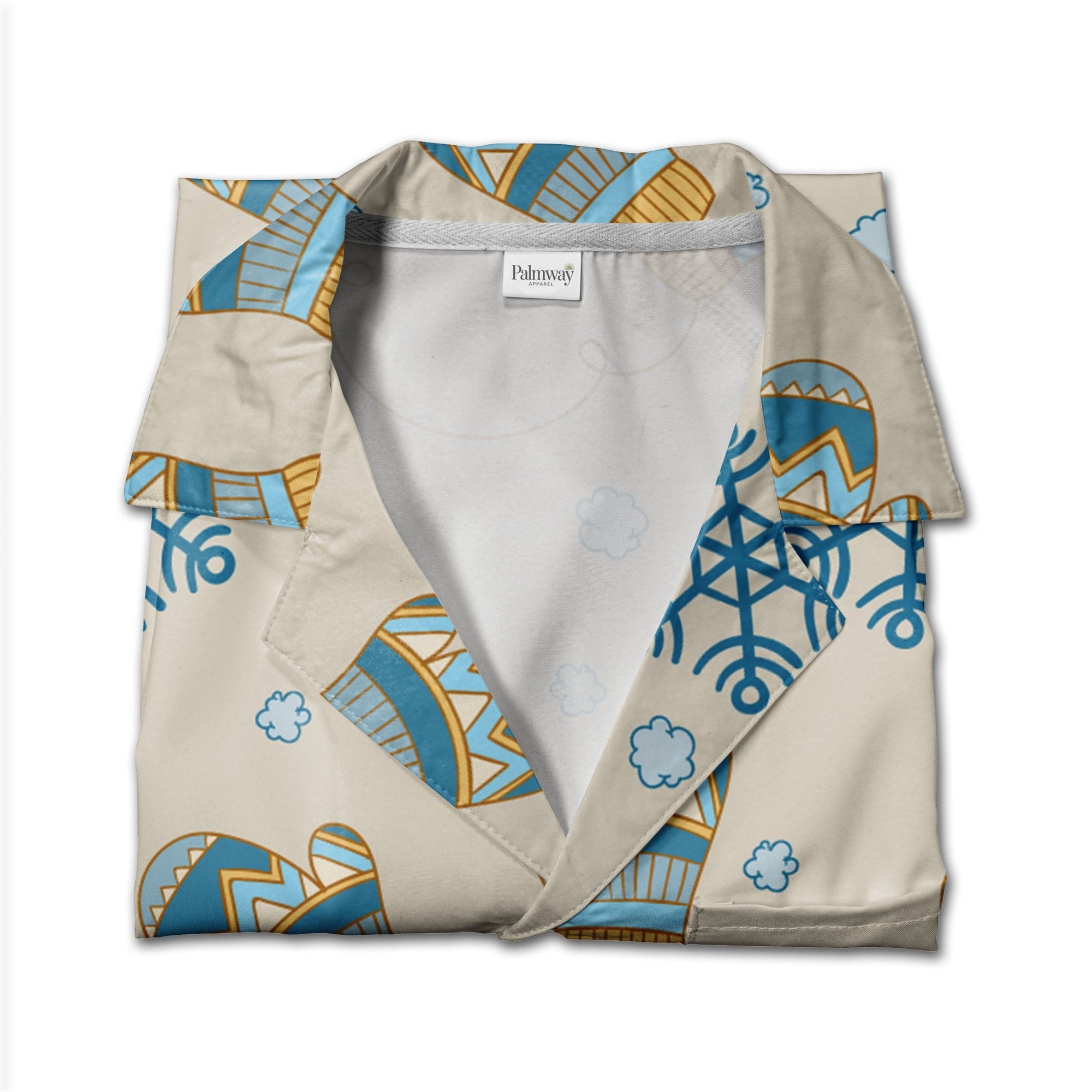 Beige Cozy Mittens Hawaiian Shirt with Teal Snowflake Strings