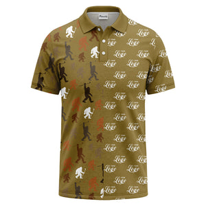 bigfoot golfers silhouette club pattern black polo shirt for men