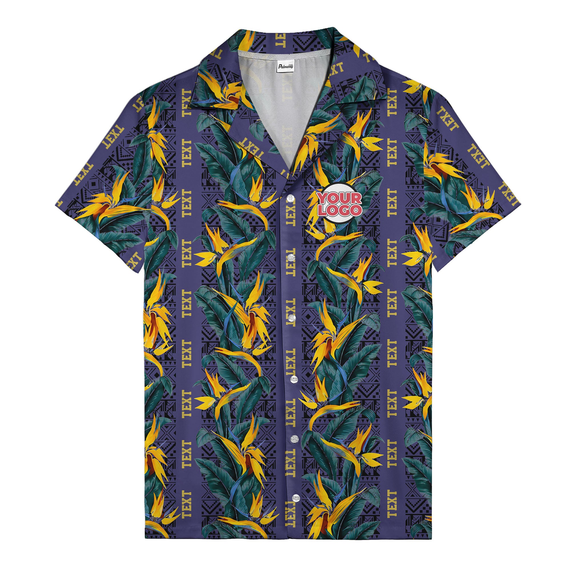 bird of paradise blossoms & tribal border black hawaiian shirt for men