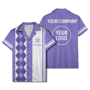 black white argyle stripes & custom logos golf hawaiian shirt