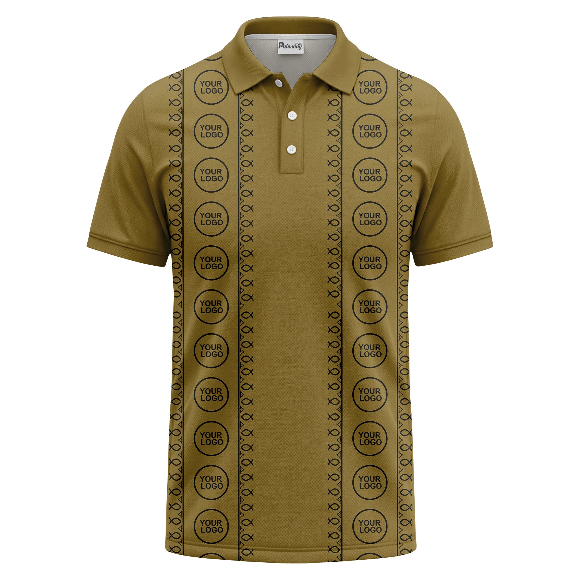 black white fish symbol repeat pattern golf polo shirt