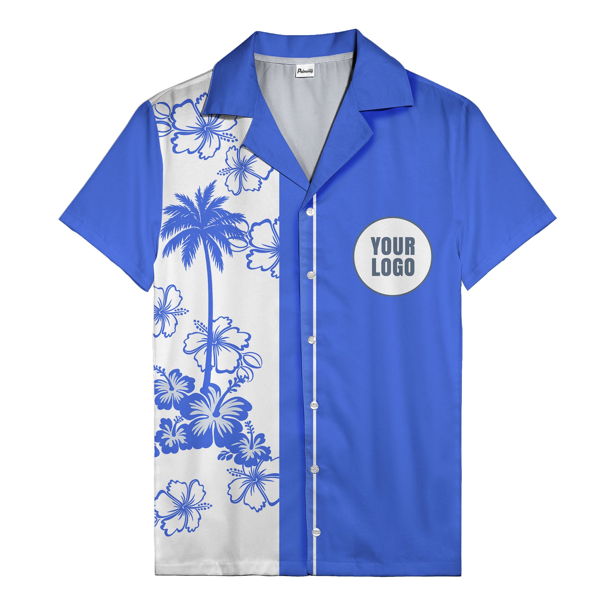 black white palm tree hibiscus panel graphic hawaiian shirt for men