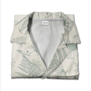 Botanical Line Art Fern and Wildflower Hawaiian Shirt in Sage Green