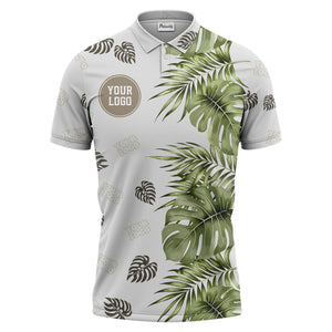 botanical tropical leaf polo shirt | custom color jungle all-over print