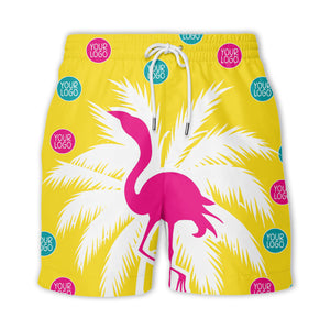 bright yellow flamingo on palm tree hawaiian shirt with custom logos