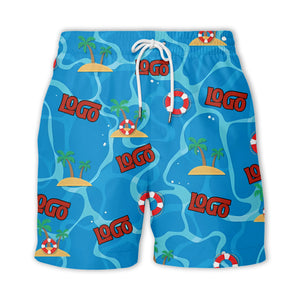 cartoon lifebuoy & palm tree island oasis hawaiian shirt for men