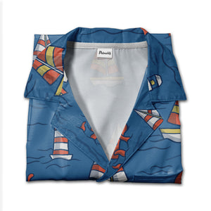 Cartoon Octopus & Lighthouse Nautical Hawaiian Shirt – Ocean Sailing Adventure