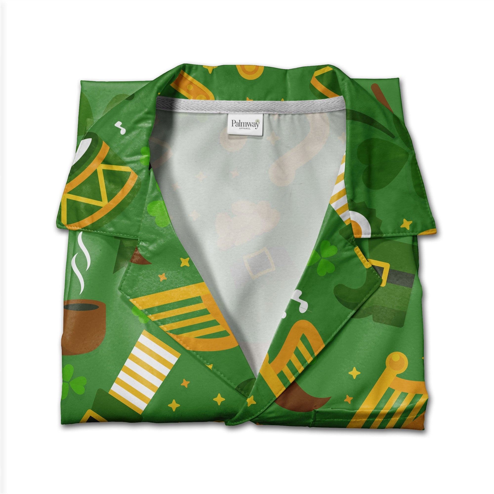 Celtic Music Hawaiian Shirt with Irish Harps Drums and Dancing Shamrocks