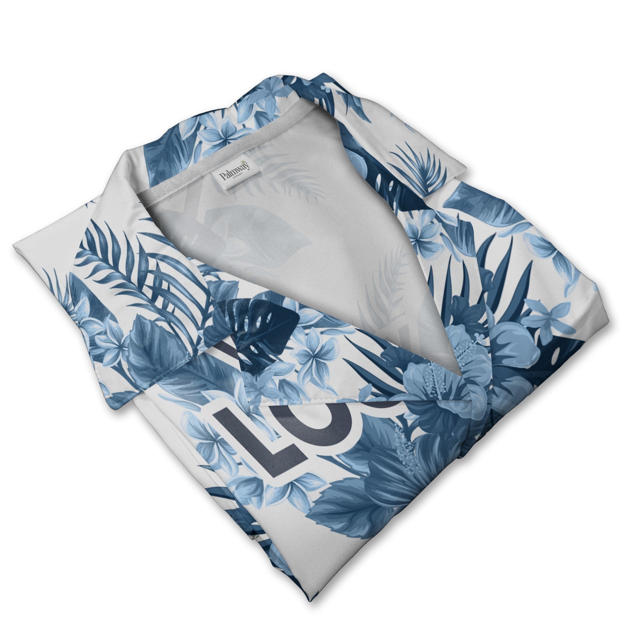 Clean White Corporate Hawaiian Shirt with Monstera Leaf Logo Design