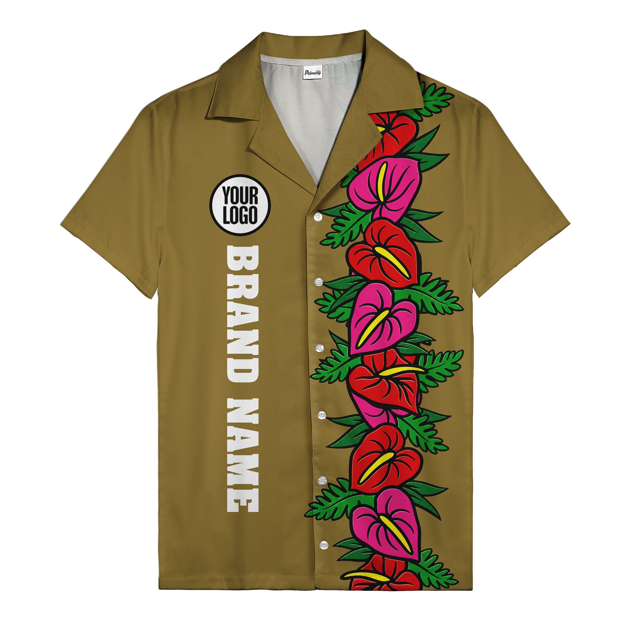 coral anthurium blooms & emerald leaf stripes hawaiian shirt for men