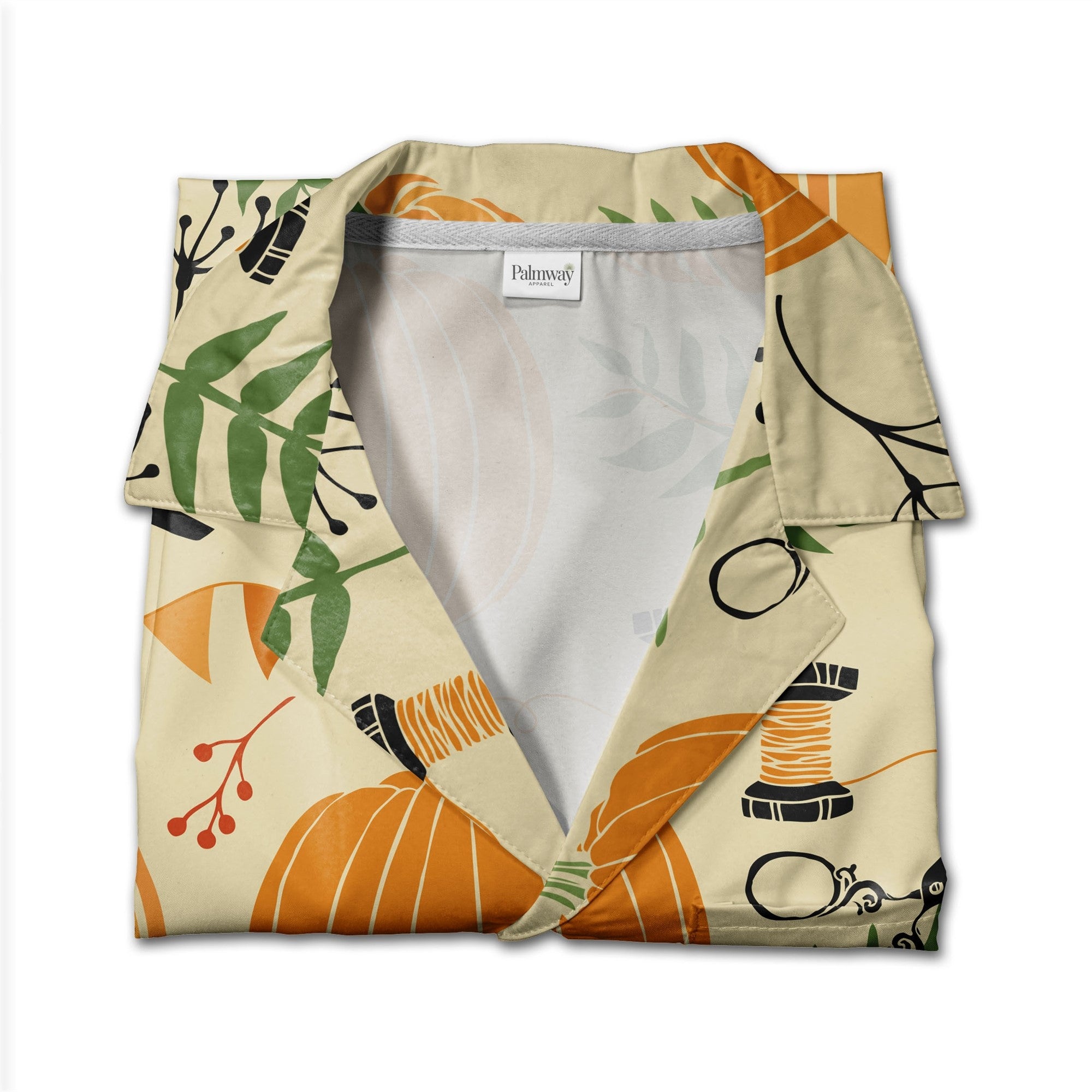 Crafty Autumn Pumpkin Hawaiian Shirt with Scissors and Thread