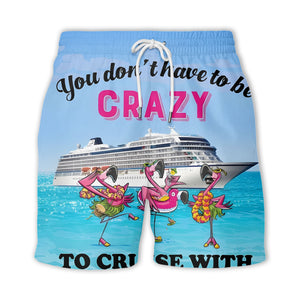 cruise ship & flamingo beach scene cartoon hawaiian shirt
