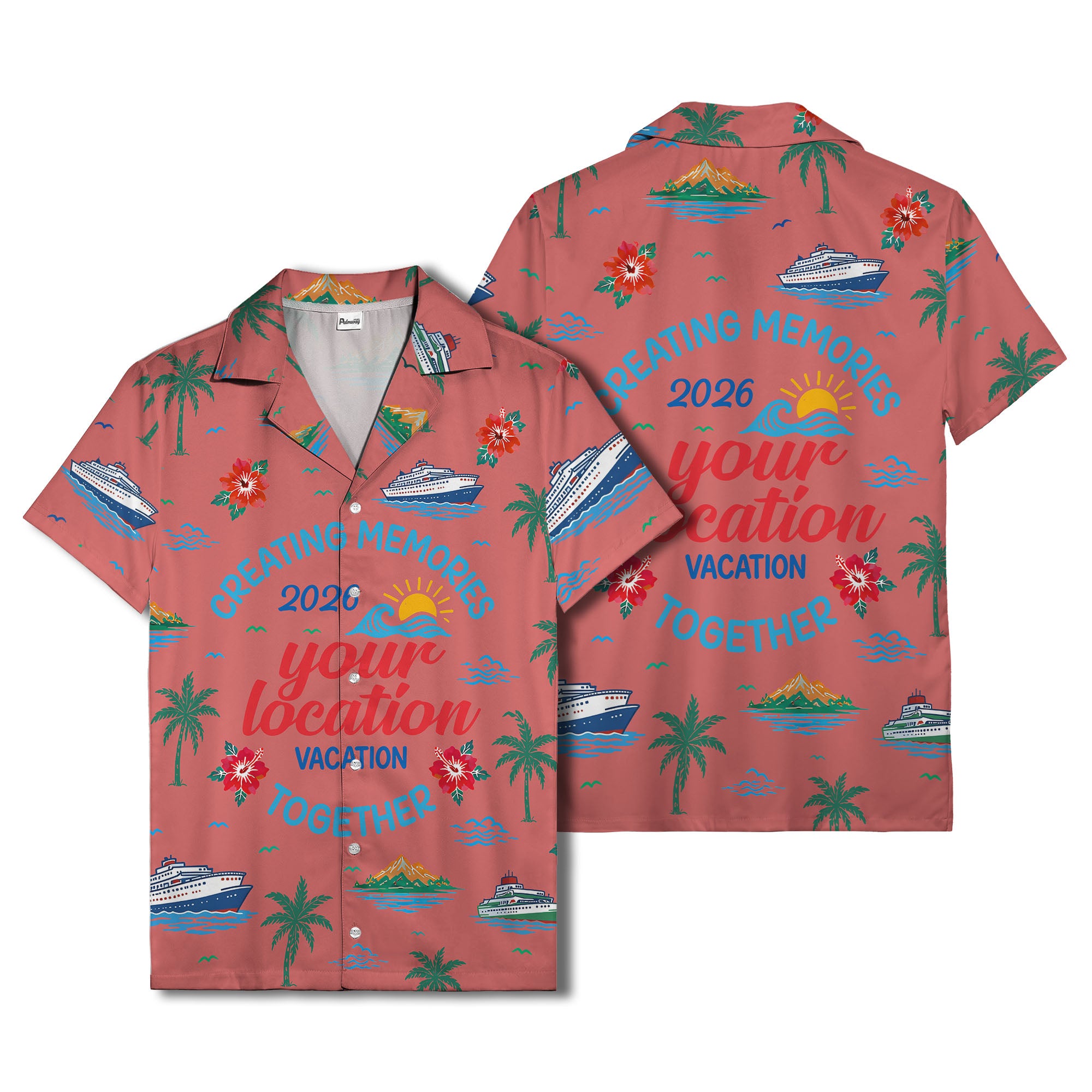 cruise ship & palm fronds watercolor vacation memories hawaiian shirt