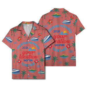 cruise ship & palm fronds watercolor vacation memories hawaiian shirt