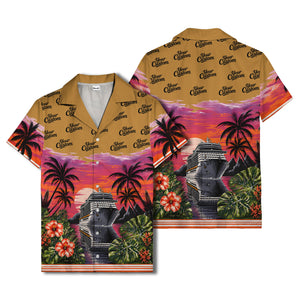 cruise ship sunset palm trees hibiscus flowers hawaiian shirt for men