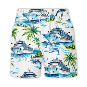 cruise ships dolphins & palm tree watercolor hawaiian shirt