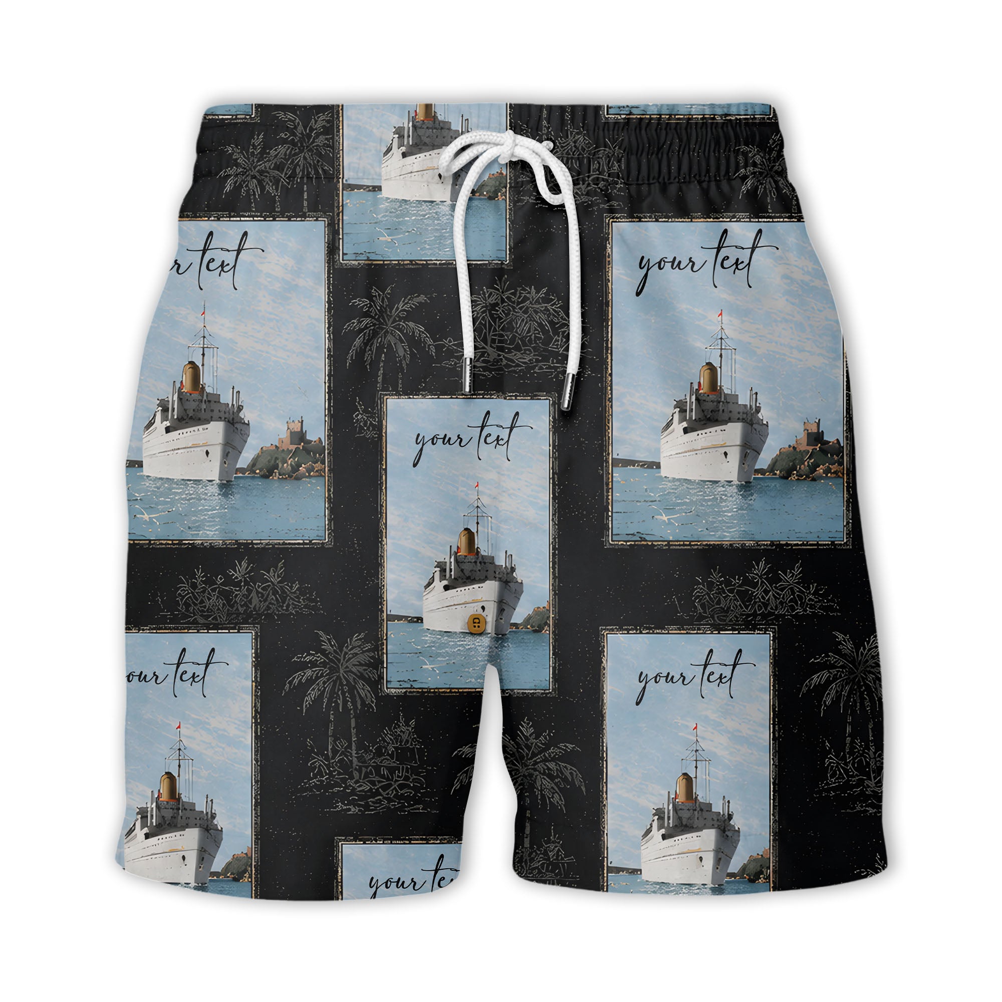 cruise ships & palm tree islands hawaiian shirt for men