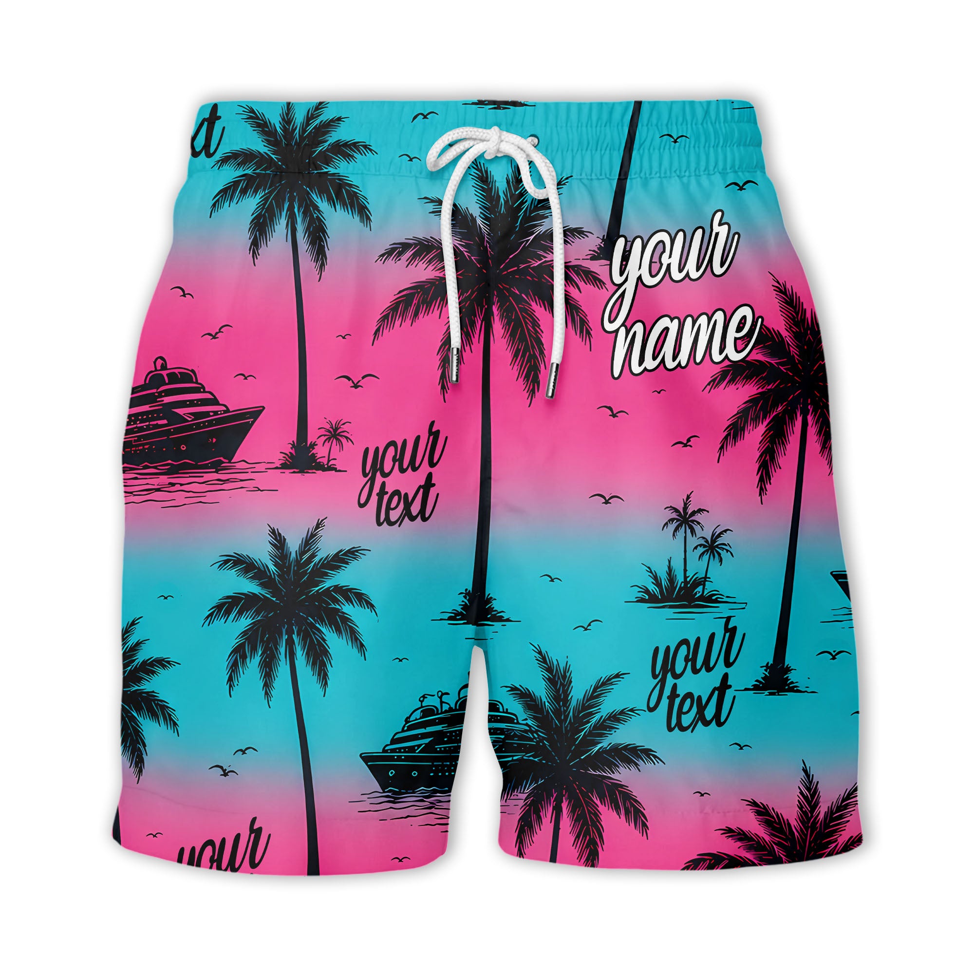 cruise ships & palm trees sunset coral pink hawaiian shirt