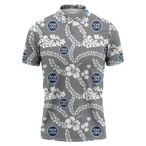 custom color tropical floral polo shirt | hibiscus & monstera leaf all-over print