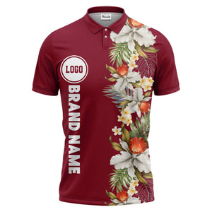 custom color tropical floral polo shirt | orchid & plumeria exotic all-over print