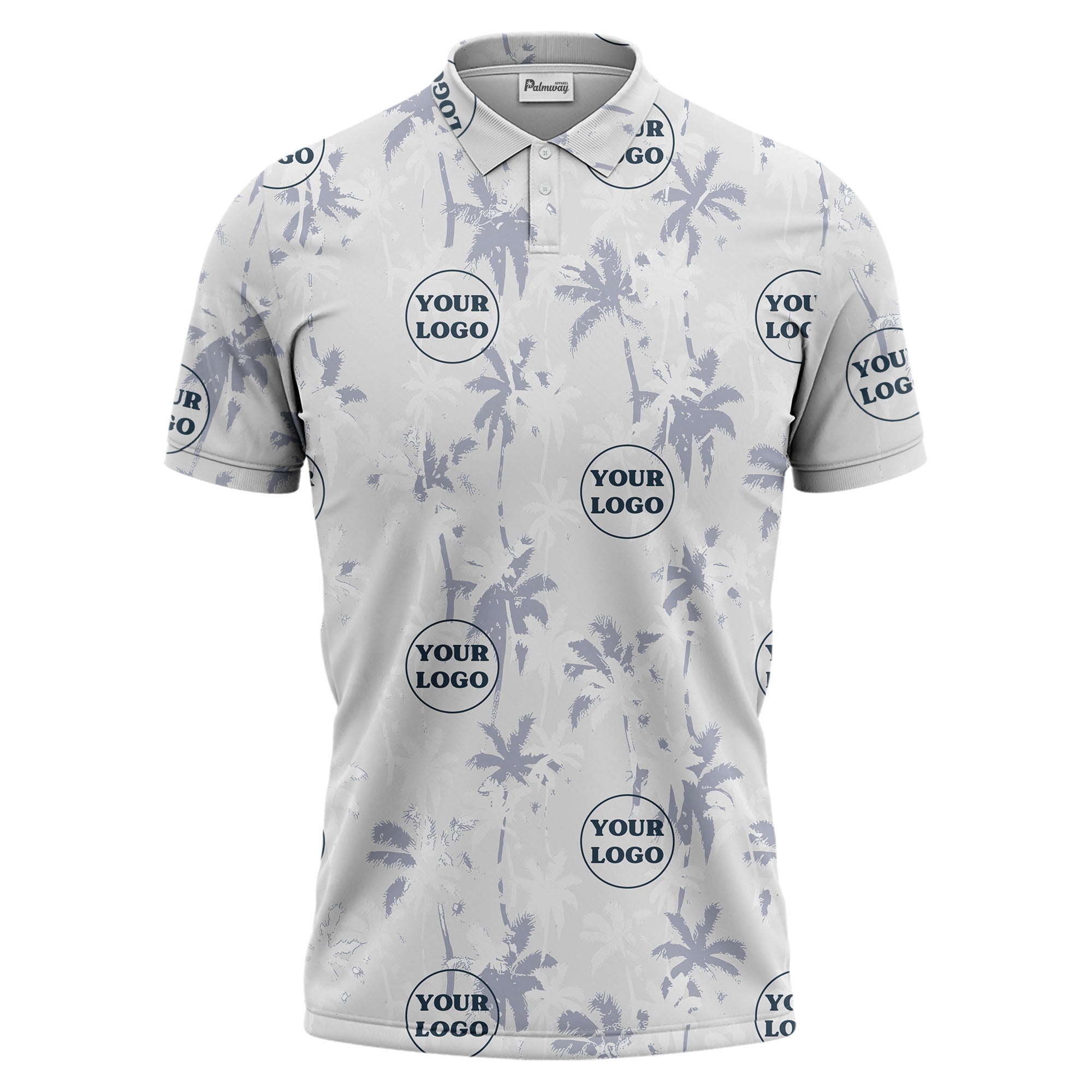 custom color tropical palm tree polo shirt | all-over illustrated print