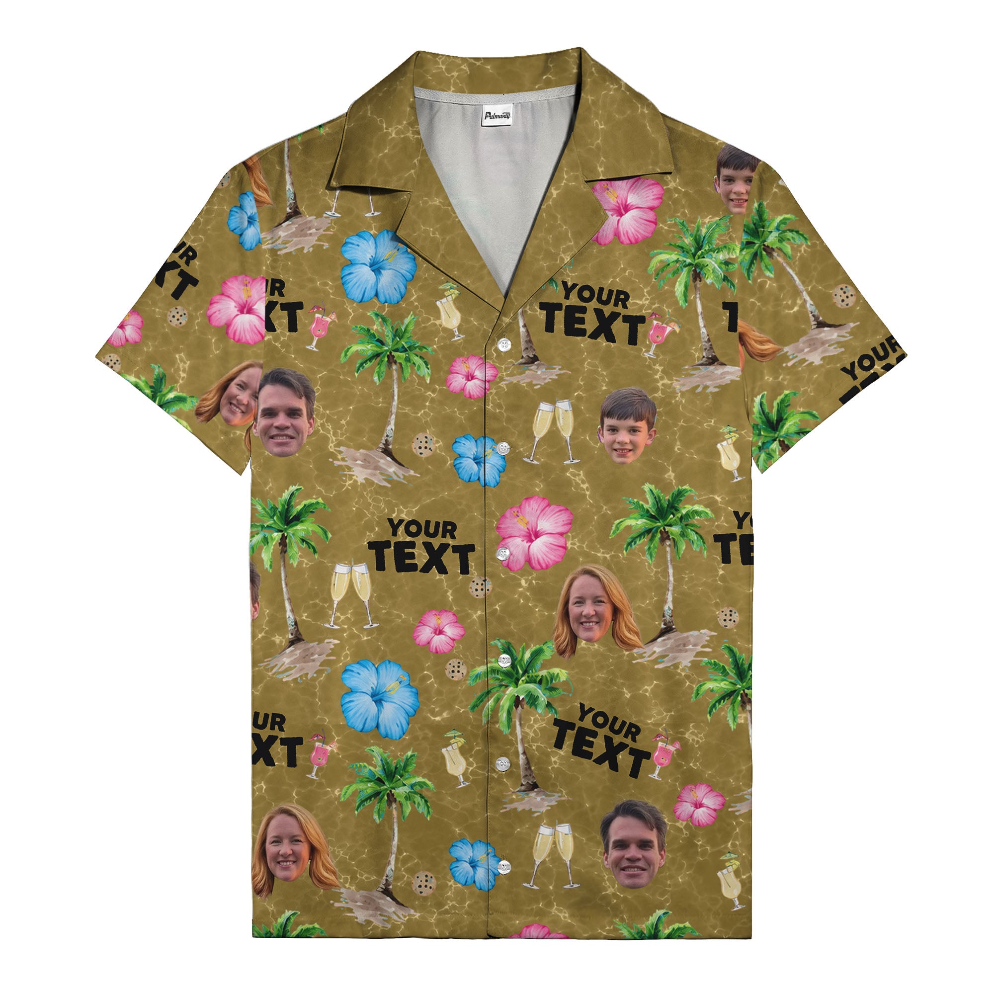 custom faces palm trees hibiscus watercolor hawaiian shirt for men