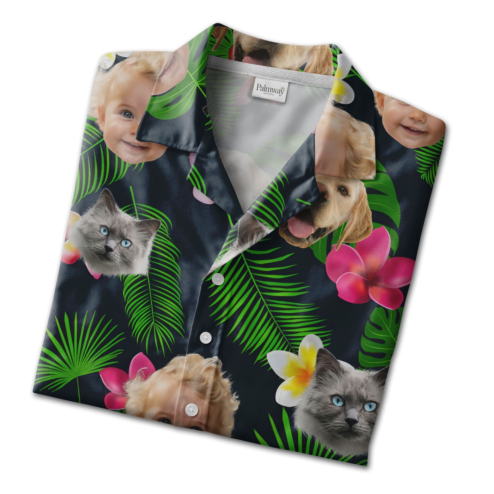 Custom Family and Pet Hawaiian Shirt with Red Hibiscus Pattern