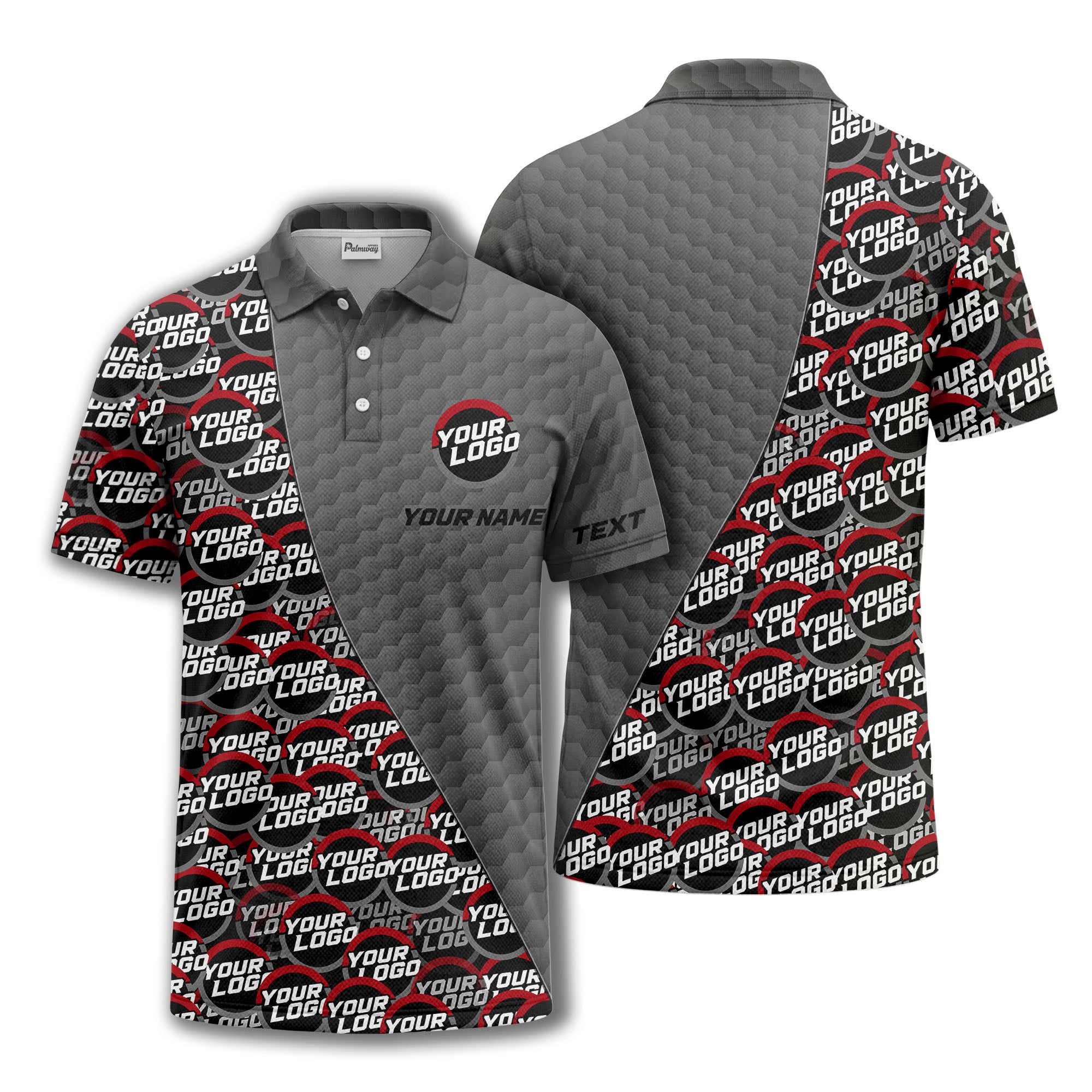 custom logo circles & hexagons grid polo shirt for men