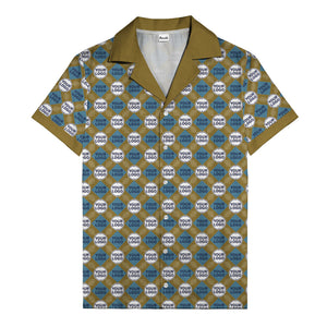 custom logo diamond grid pattern hawaiian shirt for men