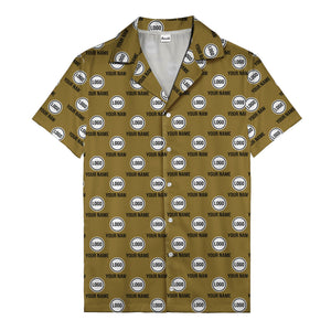 custom logo & name repeat pattern black hawaiian shirt for men