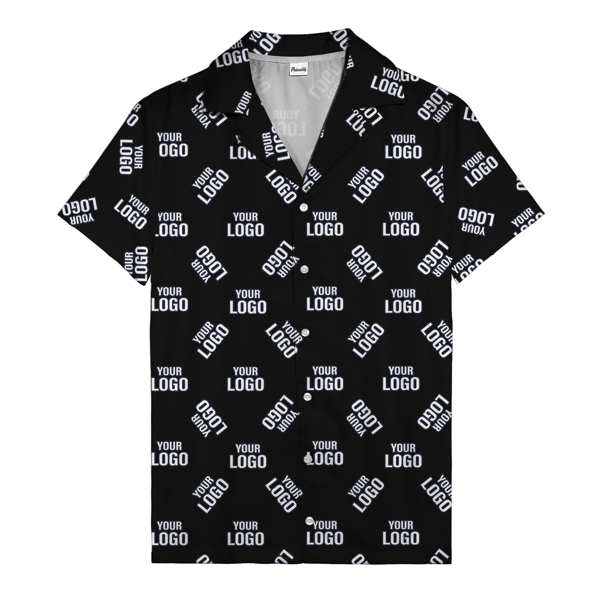 custom logo repeat navy white illustrated hawaiian shirt for personalized style