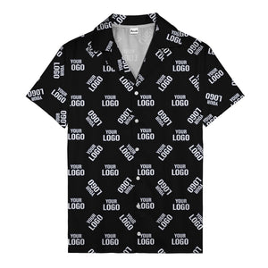 custom logo repeat navy white illustrated hawaiian shirt for personalized style