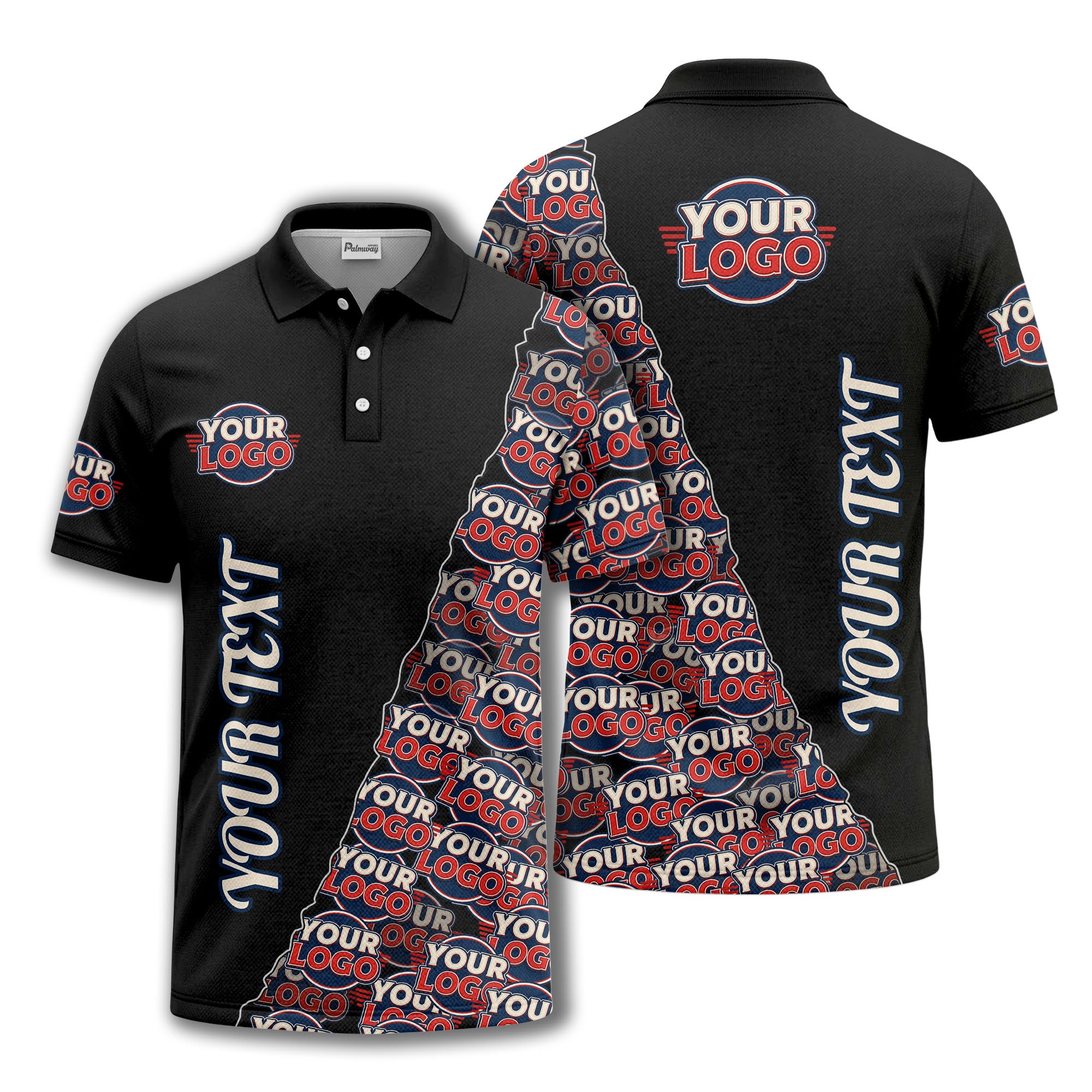 custom logo repeat vertical text pattern personalized polo shirt