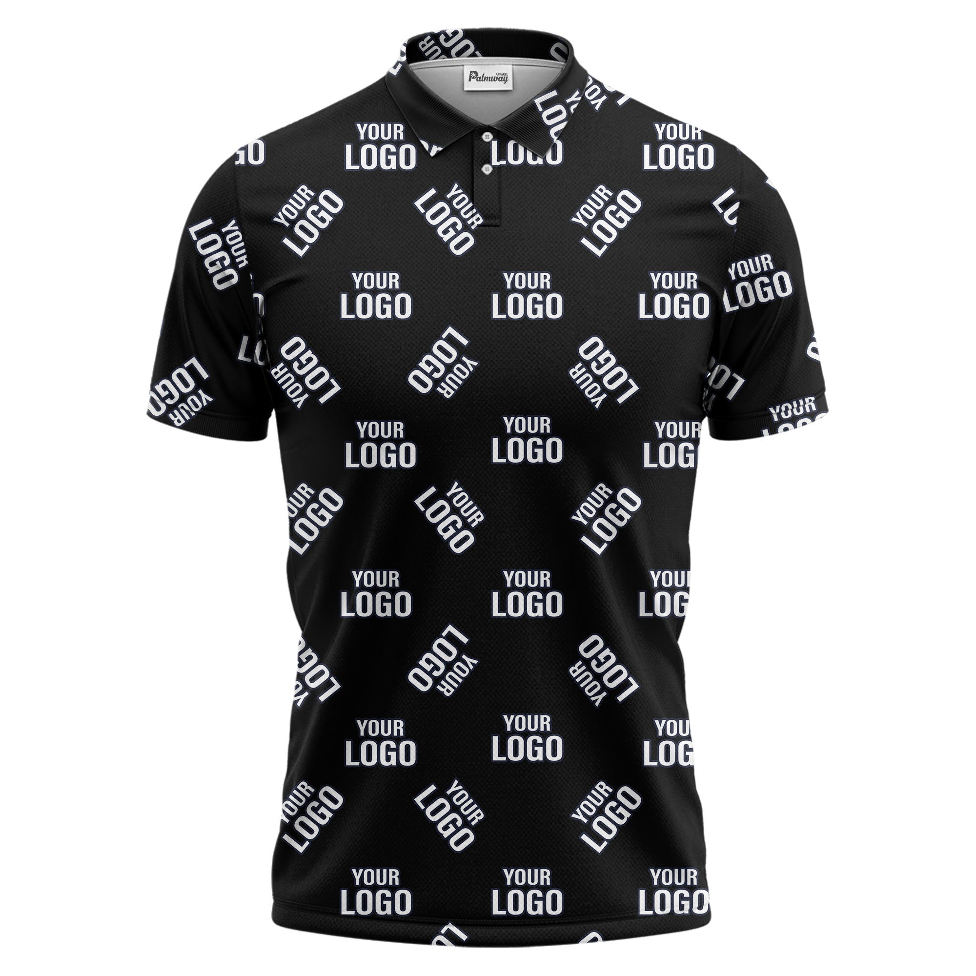 custom logo repeating text navy white hawaiian polo shirt for men