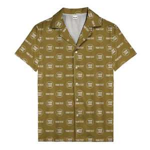custom logo & text repeat pattern black hawaiian shirt for men