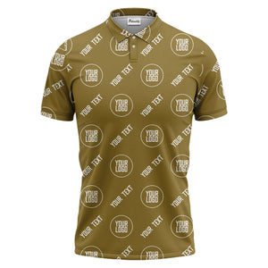 custom logo & text repeat pattern black personalized polo shirt for men