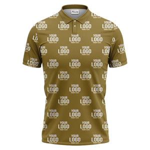 custom logo & text repeat pattern black white gold polo shirt
