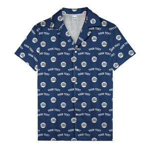 Custom Logo & Text Repeating Red White Blue Illustrated Hawaiian Shirt For Men