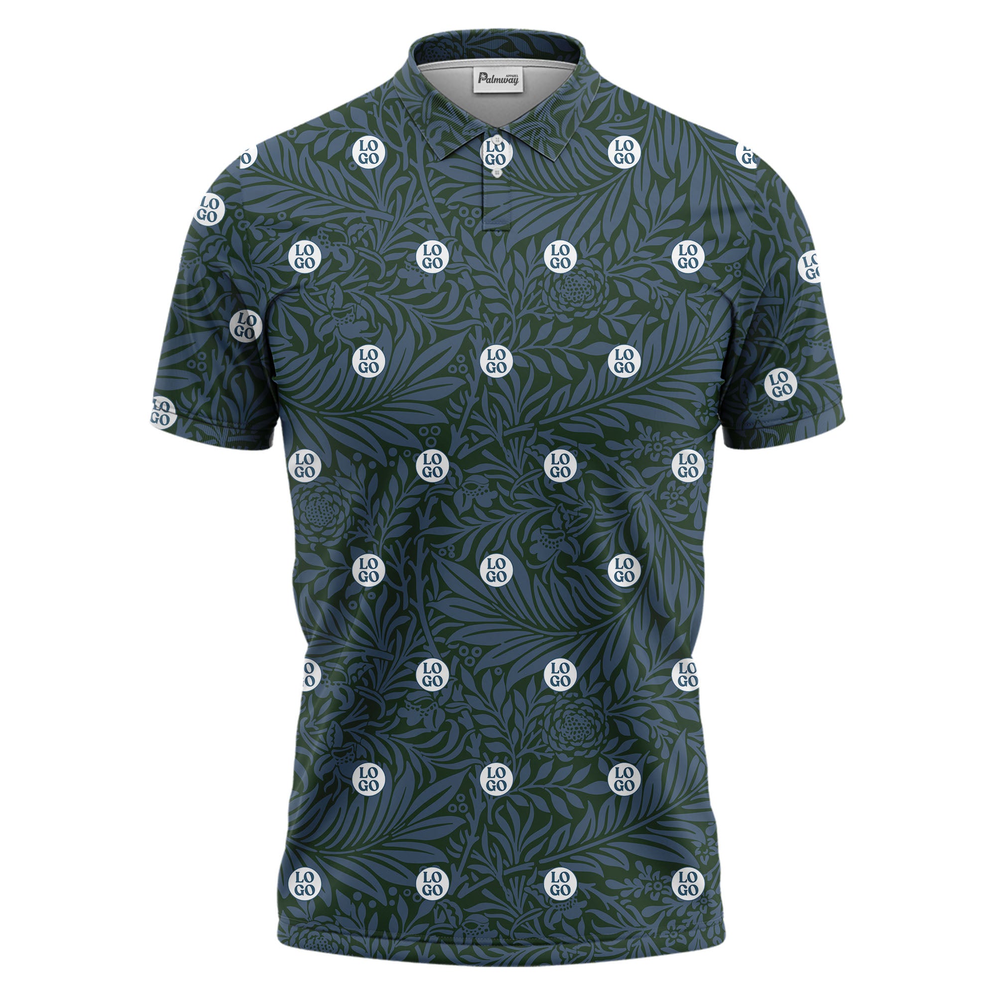 custom multi color illustrated botanical leaf & vine golf polo shirt for men