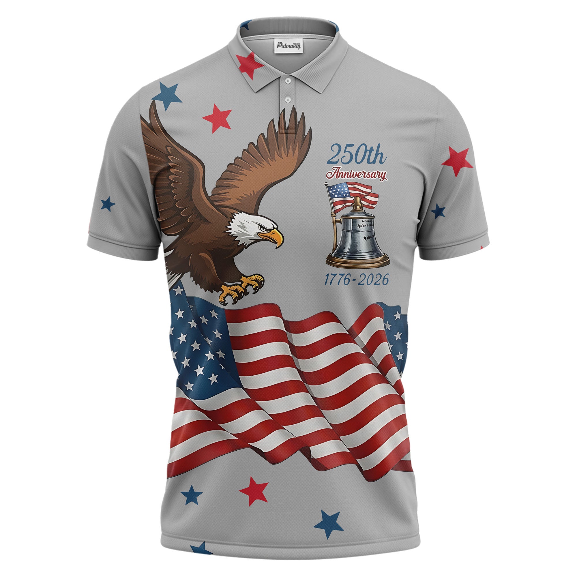 custom multi color patriotic eagle stars & stripes anniversary men's golf polo shirt