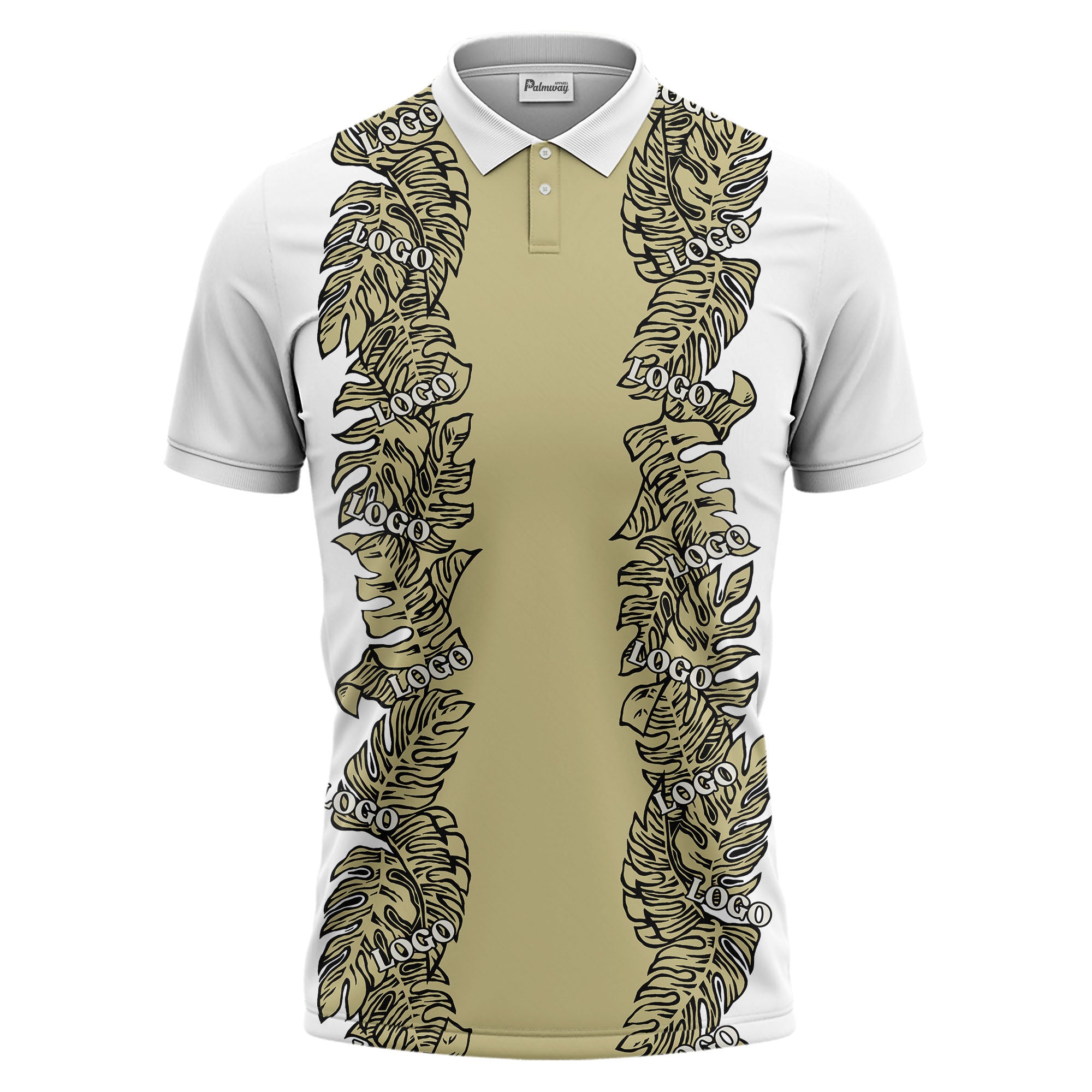 custom multi color tropical leaf patterned logo golf polo shirt for men